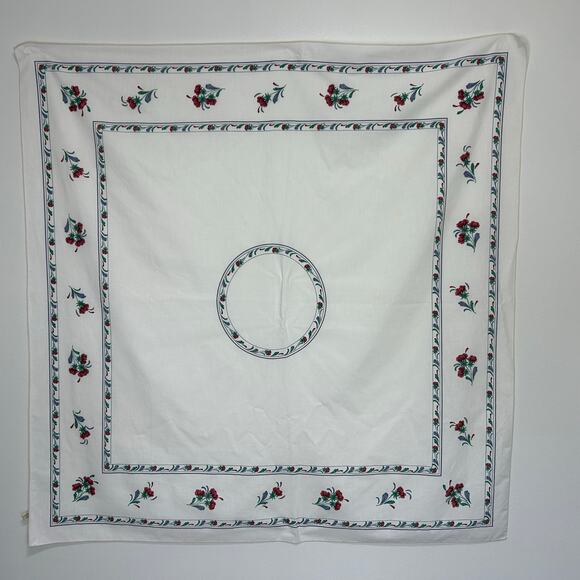 Vintage Lenox Linens by Sunweave Poppies on Blue 54" Square Tablecloth Flowers - Picture 1 of 8